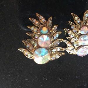 Opalescent clip on Vintage earrings 1-1/8” x 1”